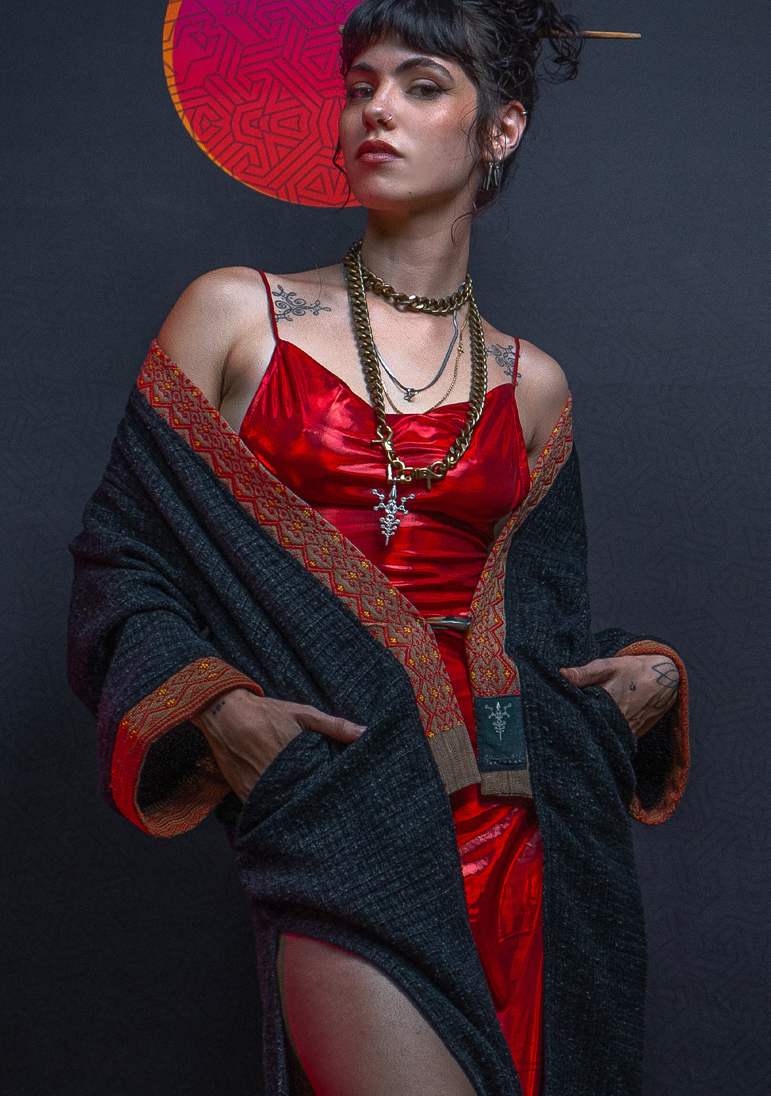 Open Kimono / Chanel Woven Border - Black NAGALAND